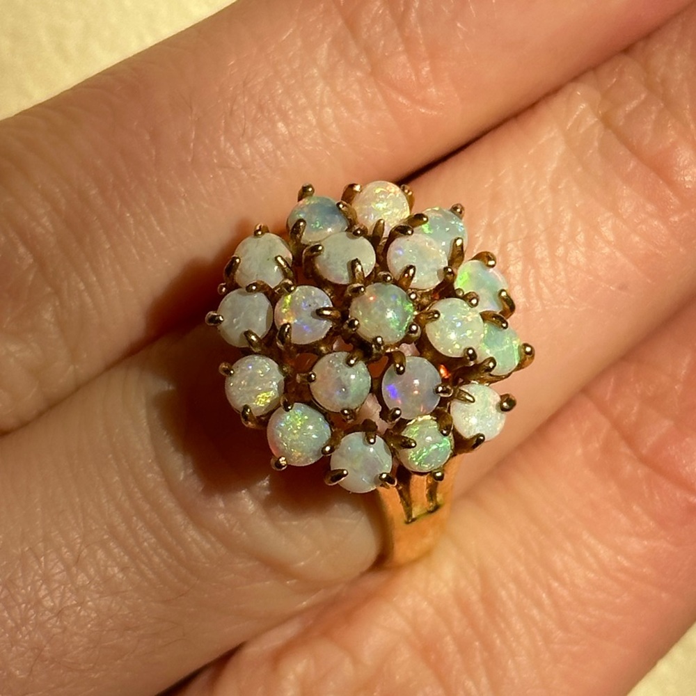 Gold Opal Cluster Ring size 7 Vintage cocktail costume ring gold tone lab Opal